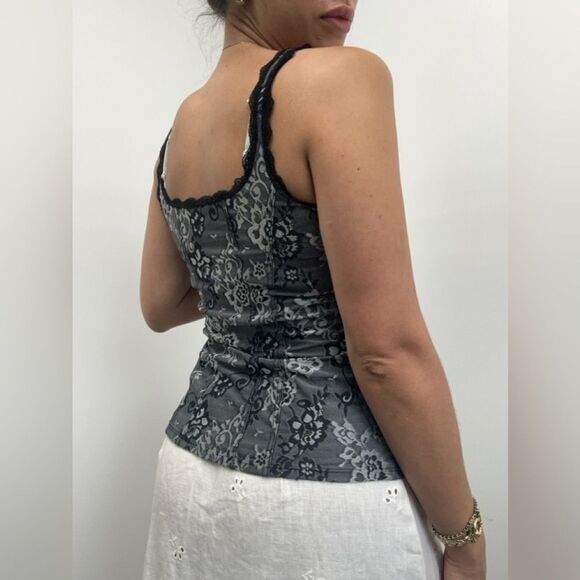 Y2K WHBM Gray Baroque Floral Corset Fitted Tank Lace Trim Cami Size S - Picture 8 of 9